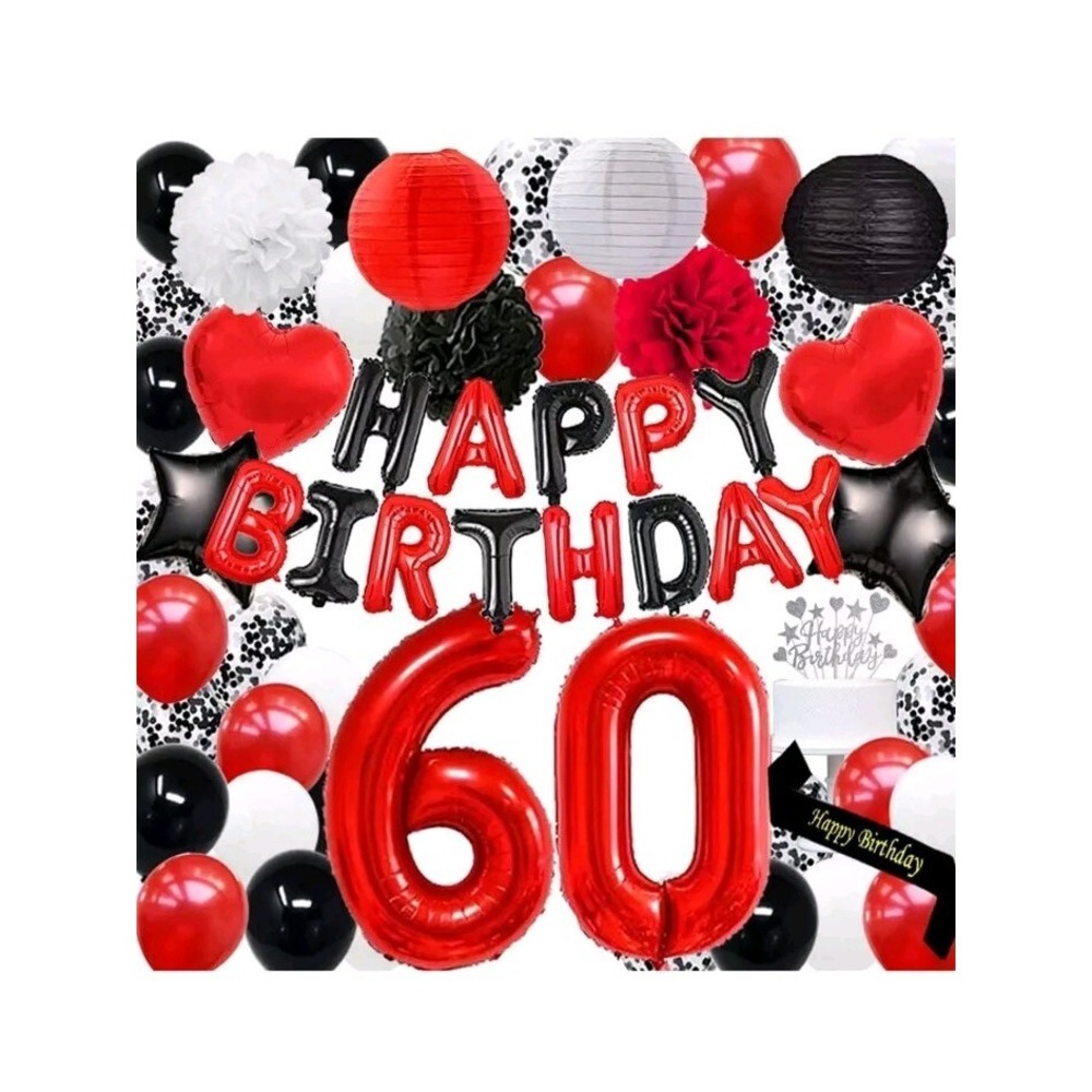 Pertlife Red 60th Birthday Party Decorations Red Black Happy Birthday Balloons
